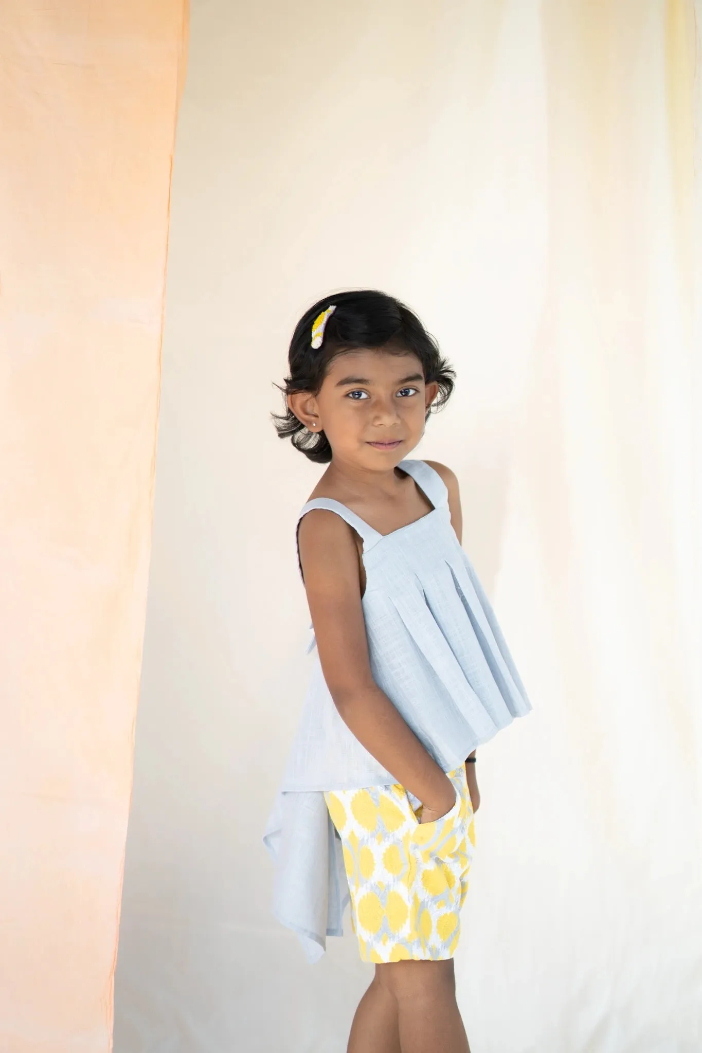 Pure Cotton Pleated Top and Shorts | Girls | Yellow Sunshine