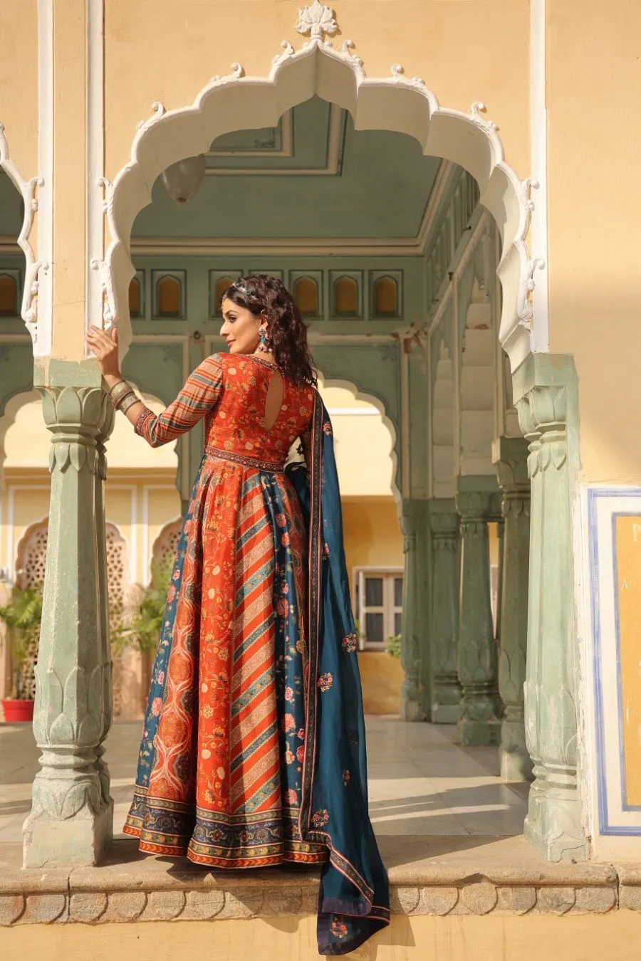 Red Mughal Printed Anarkali with Dupatta