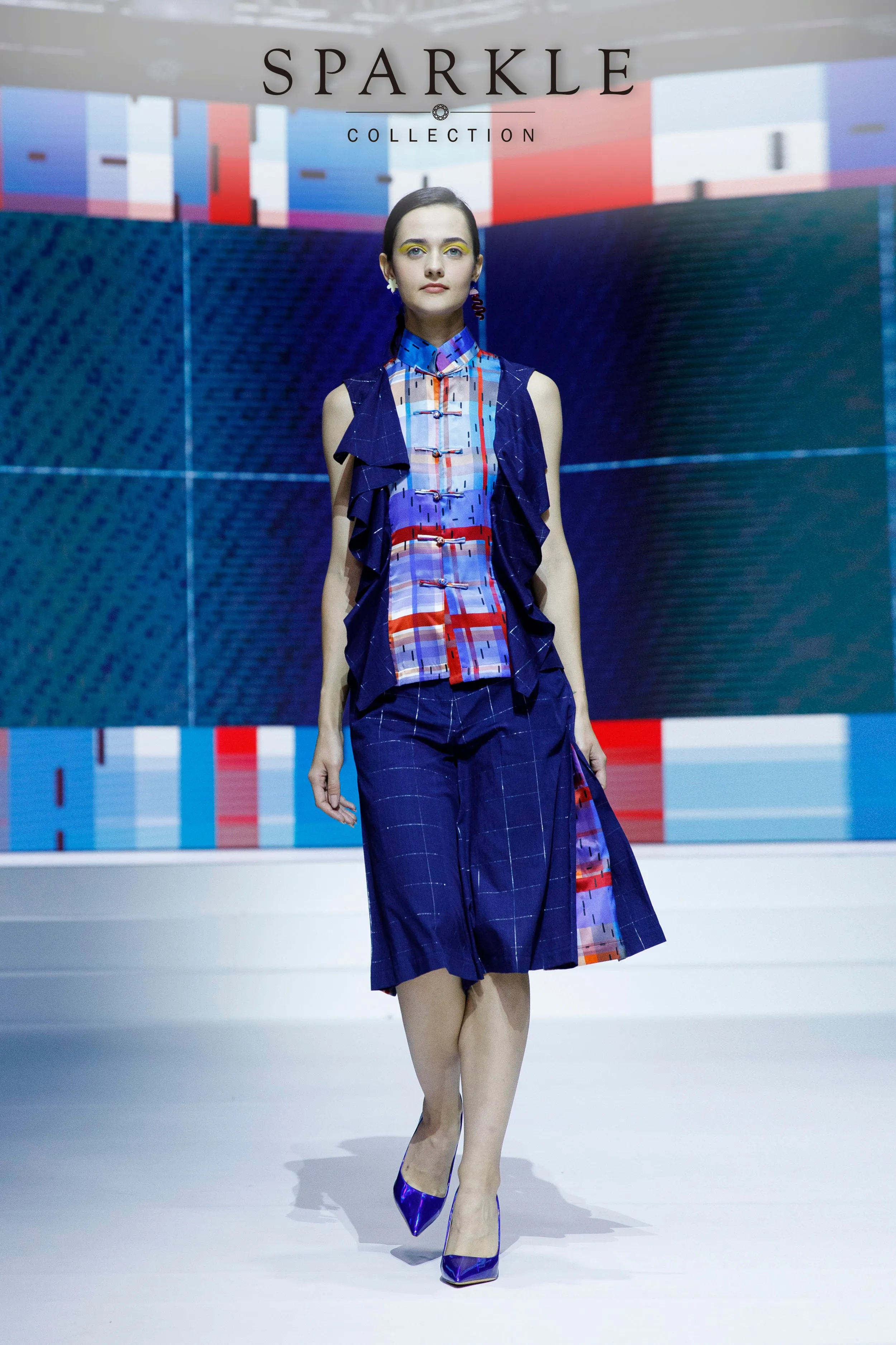 【RUFFLES】Indigo Red-White-Blue Satin Culottes (紅白藍)