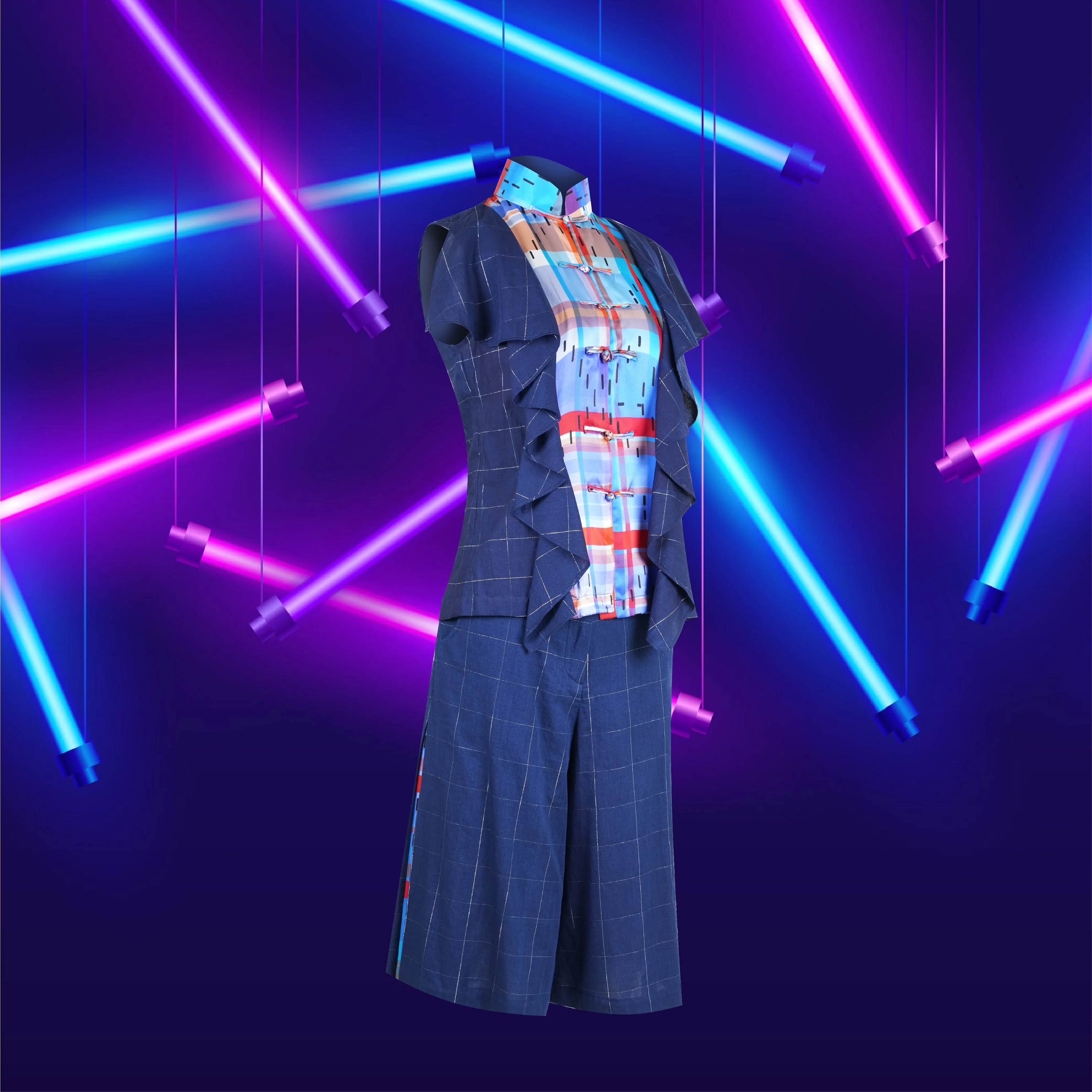 【RUFFLES】Indigo Red-White-Blue Satin Culottes (紅白藍)