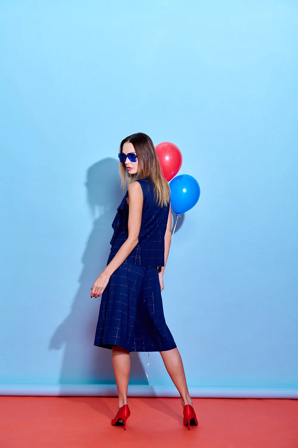 【RUFFLES】Indigo Red-White-Blue Satin Culottes (紅白藍)