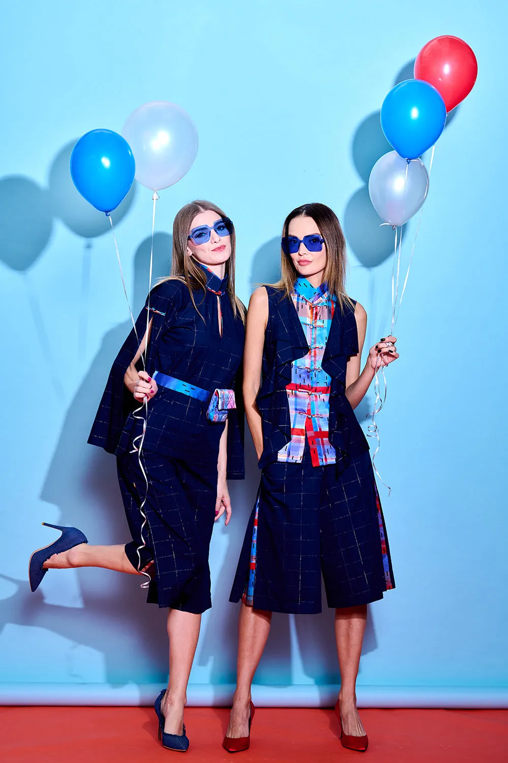 【RUFFLES】Indigo Red-White-Blue Satin Culottes (紅白藍)
