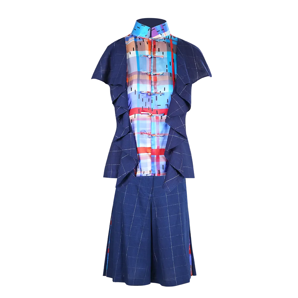 【RUFFLES】Indigo Red-White-Blue Satin Culottes (紅白藍)
