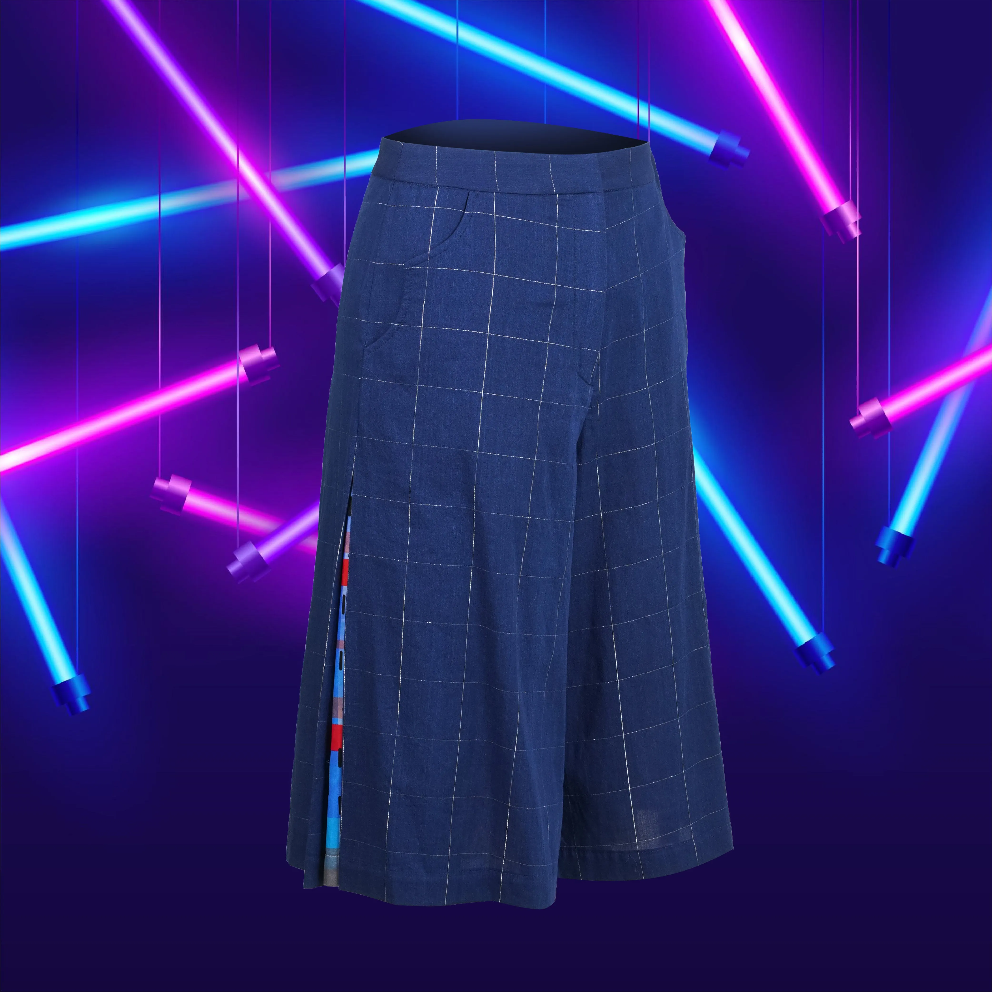 【RUFFLES】Indigo Red-White-Blue Satin Culottes (紅白藍)