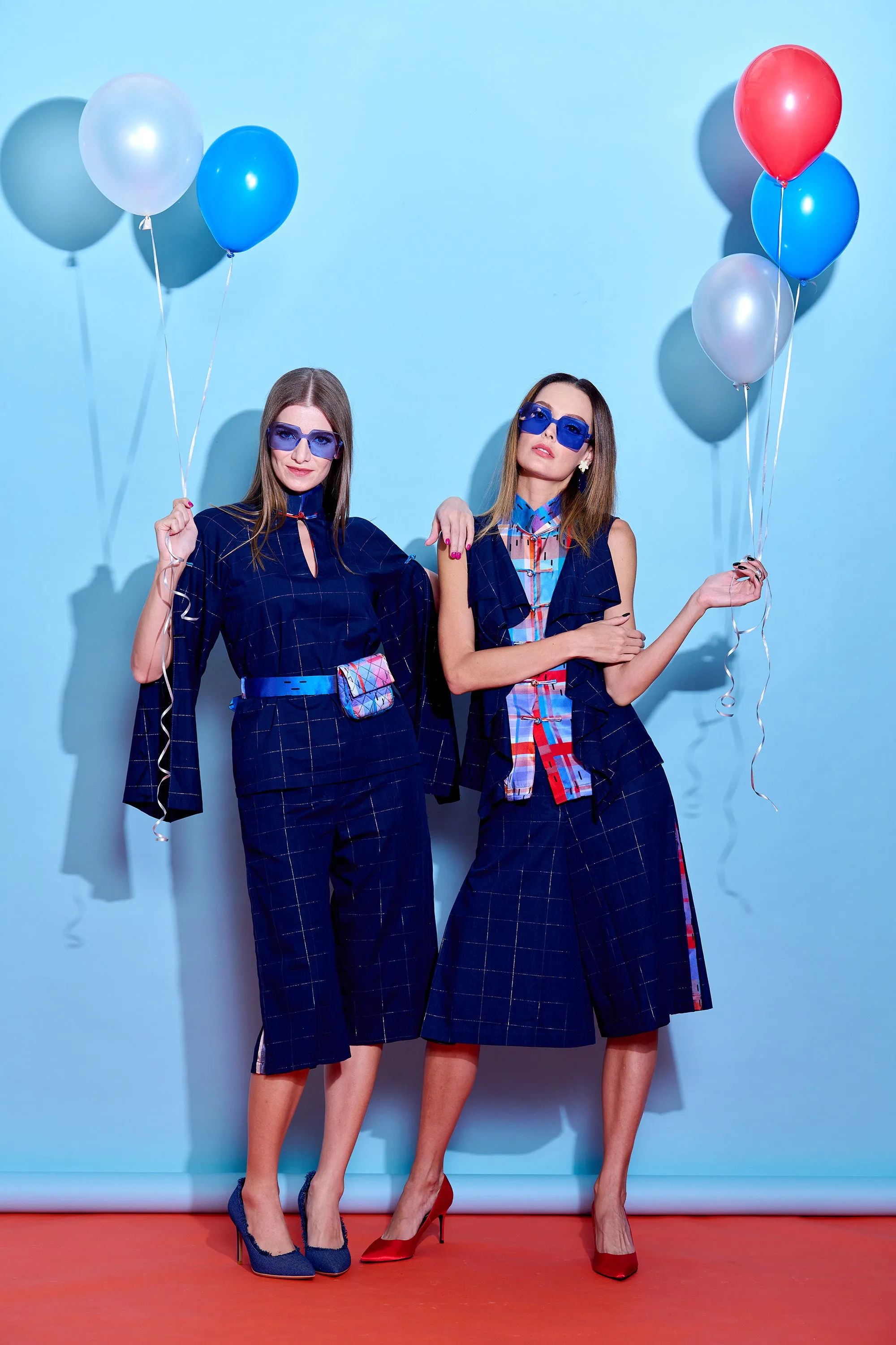 【RUFFLES】Indigo Red-White-Blue Satin Culottes (紅白藍)