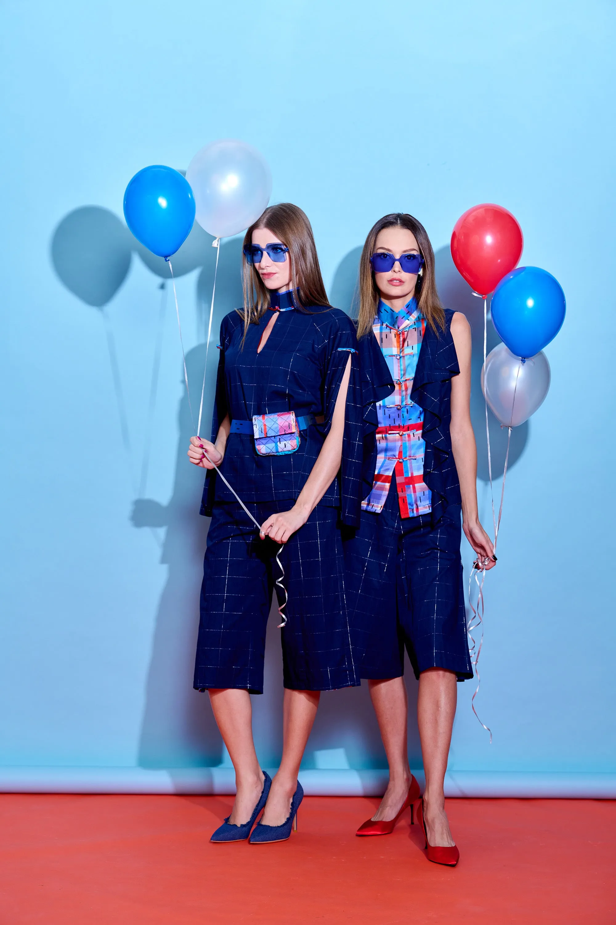 【RUFFLES】Indigo Red-White-Blue Satin Culottes (紅白藍)