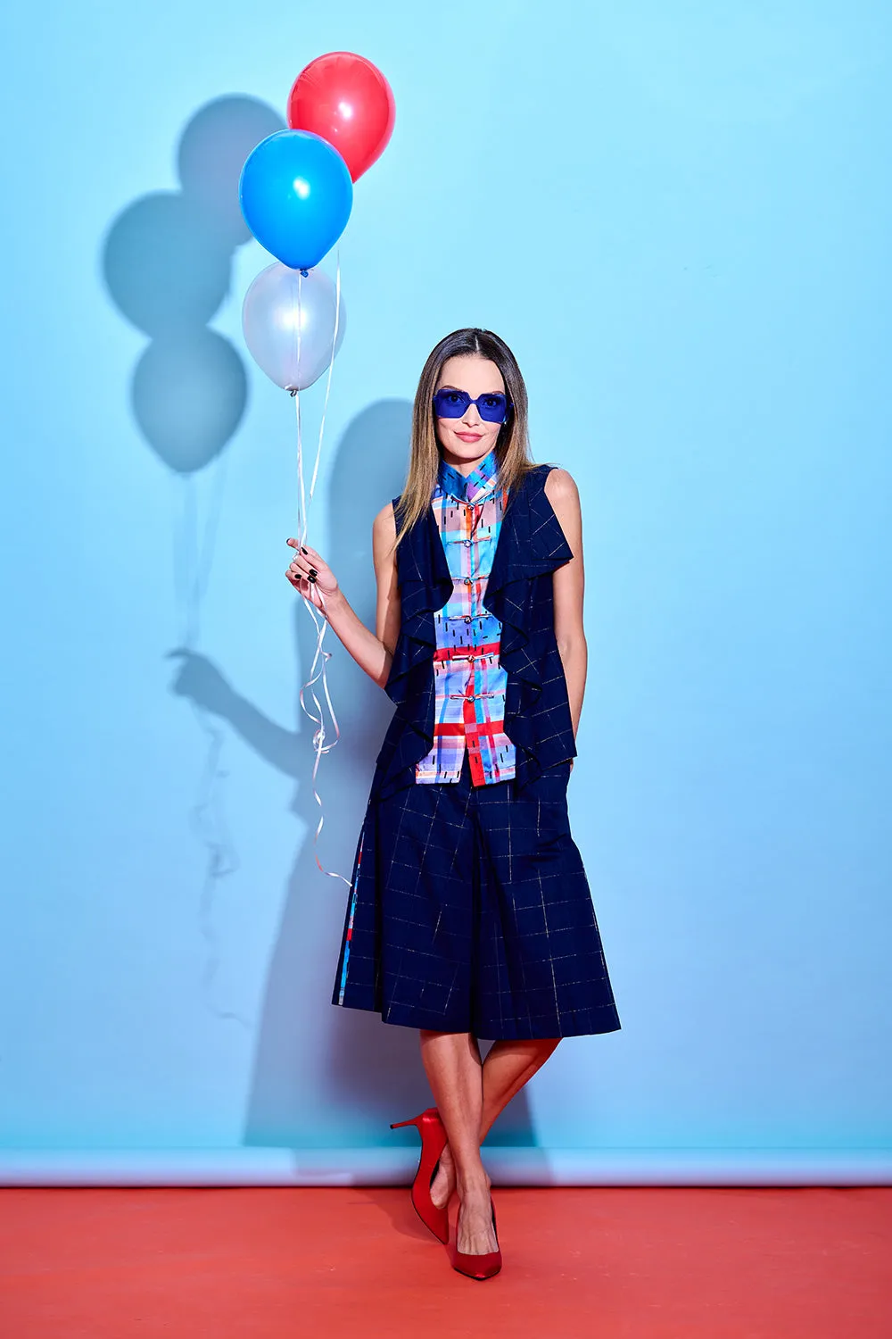 【RUFFLES】Indigo Red-White-Blue Satin Culottes (紅白藍)