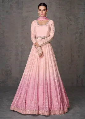 Sequins & Faux Mirror Embroidered Indian Wedding Gown in Pink