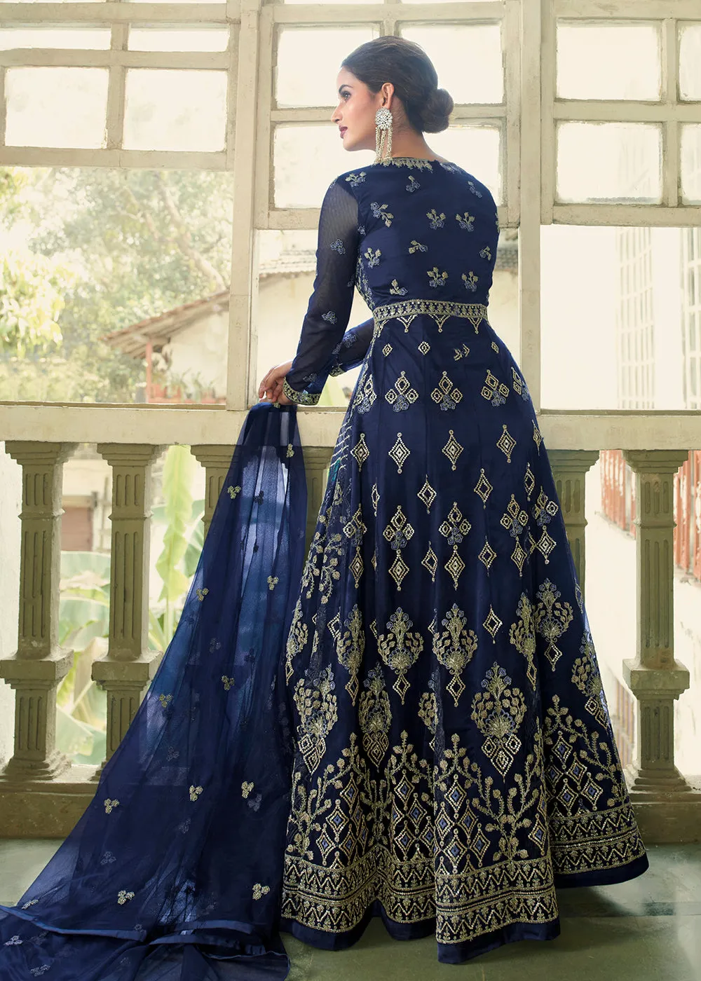 Slit Style Ravishing Blue Zari Embroidered Party Festive Anarkali