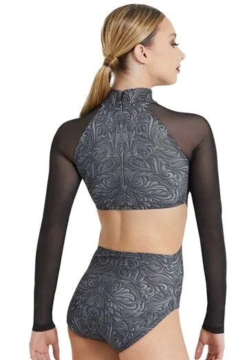 Swirls Mesh Sleeve Leotard - FINAL SALE