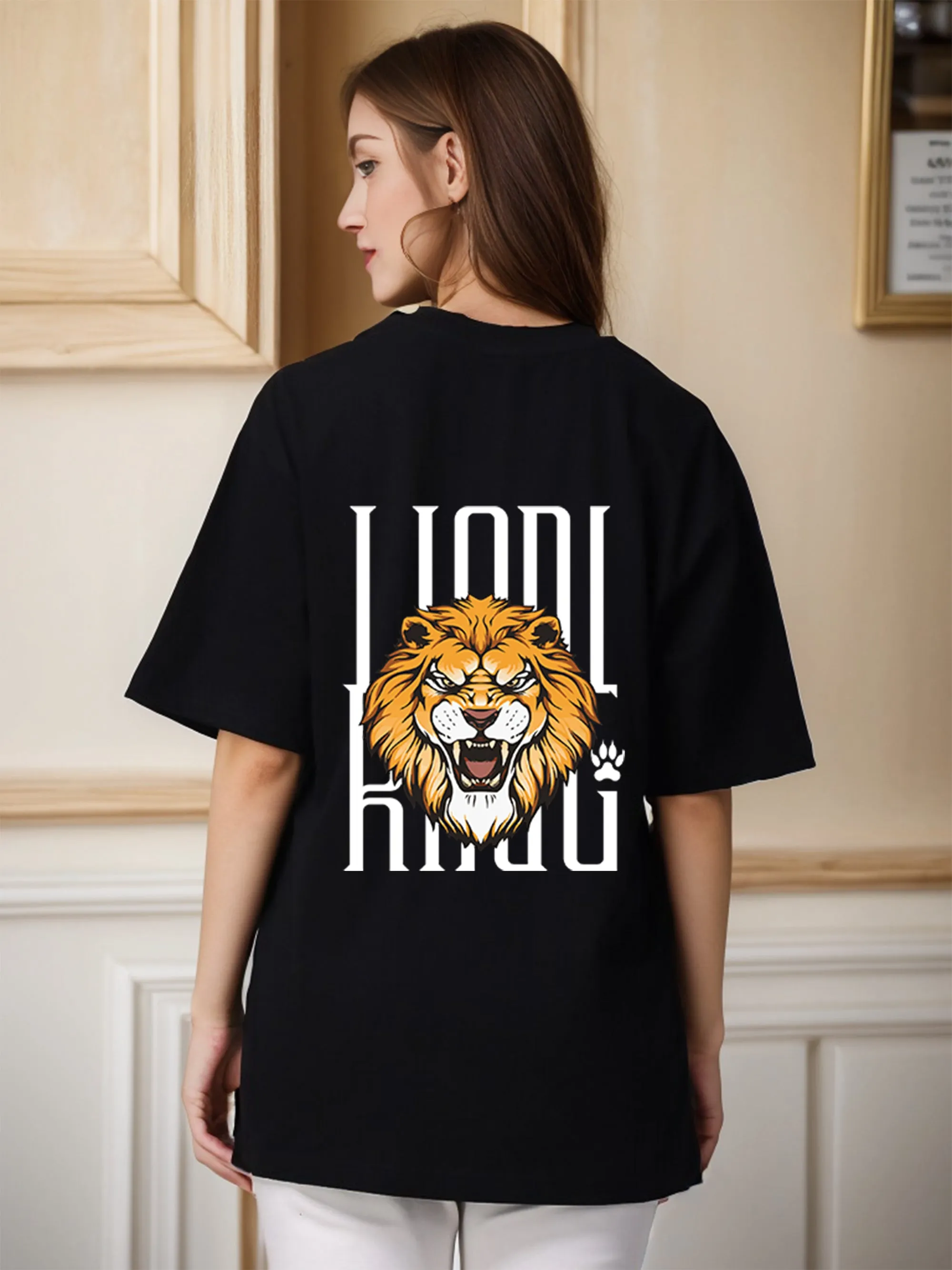 Women Graphic Printed Pure Cotton Drop Shoulder Long T-shirt