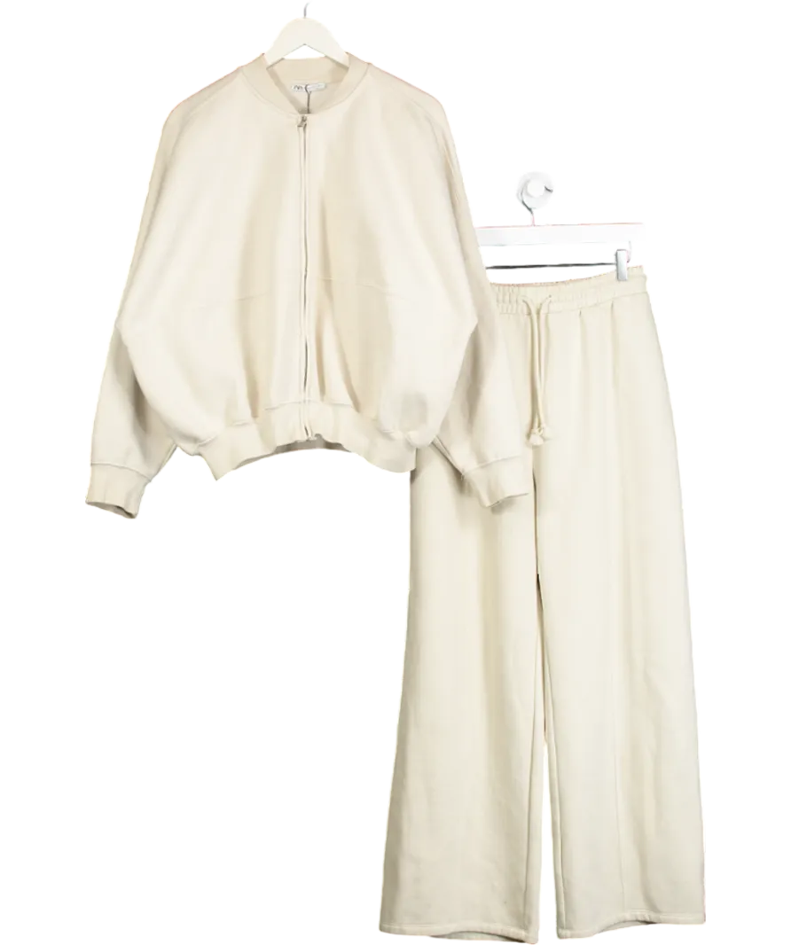 ZARA Cream 2-piece Zip Jacket And Wide Leg Joggers Trousers Set UK M