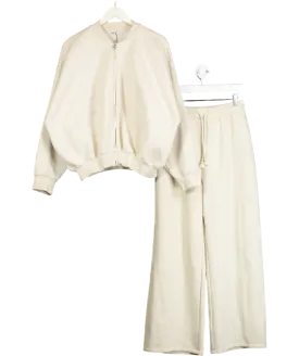 ZARA Cream 2-piece Zip Jacket And Wide Leg Joggers Trousers Set UK M